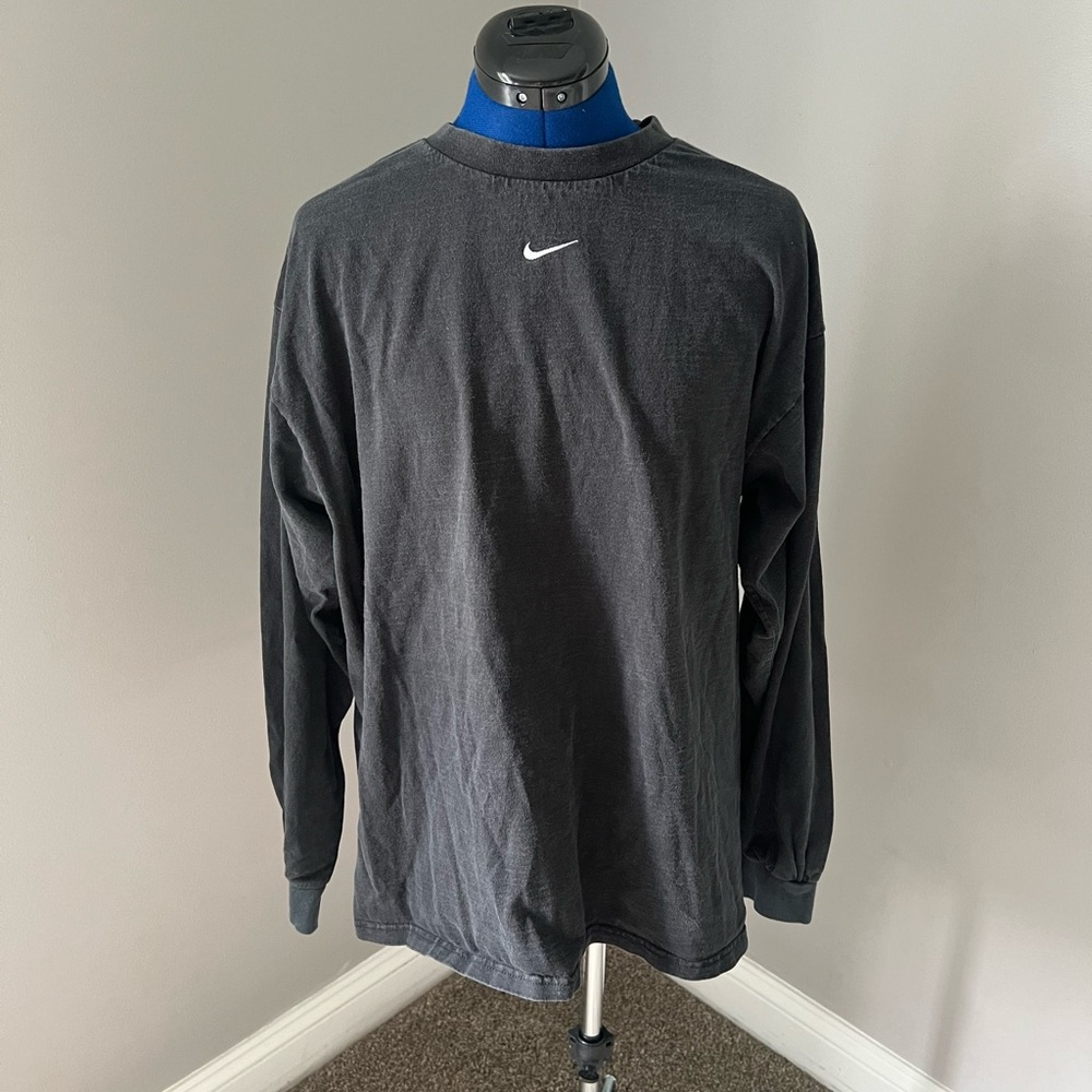 Vintage Nike Grey Tag Men's Black Long Sleeve Shirt Center Swoosh